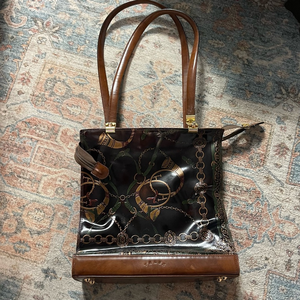 Vera Pelle Brown and Black Chain Pattern Shoulder Bag